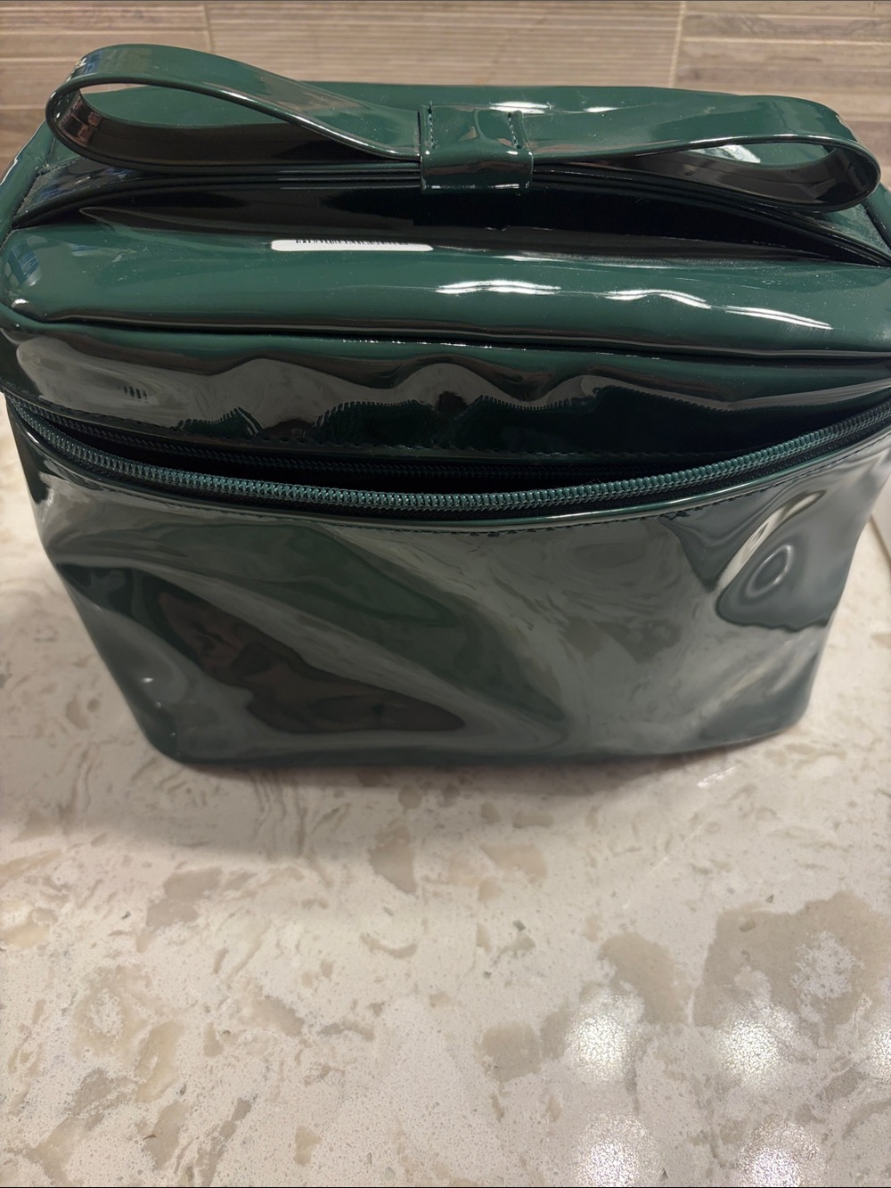 Glossy Dark Green Bow Cosmetic Bag